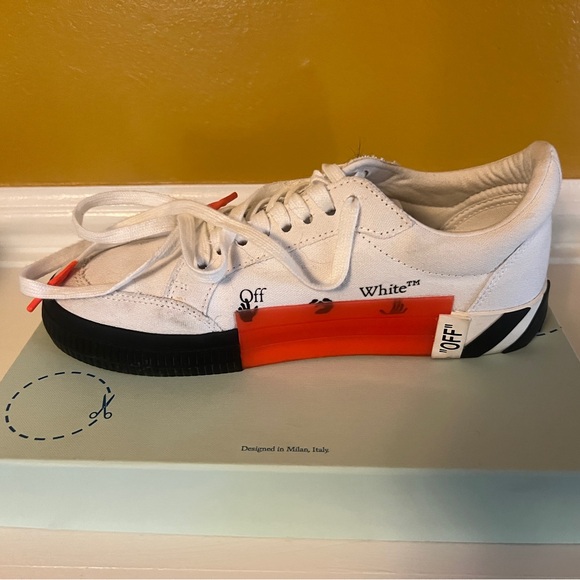 Off-White Low Vulcanized white and black athletic shoes. Worn once. - Picture 1 of 11